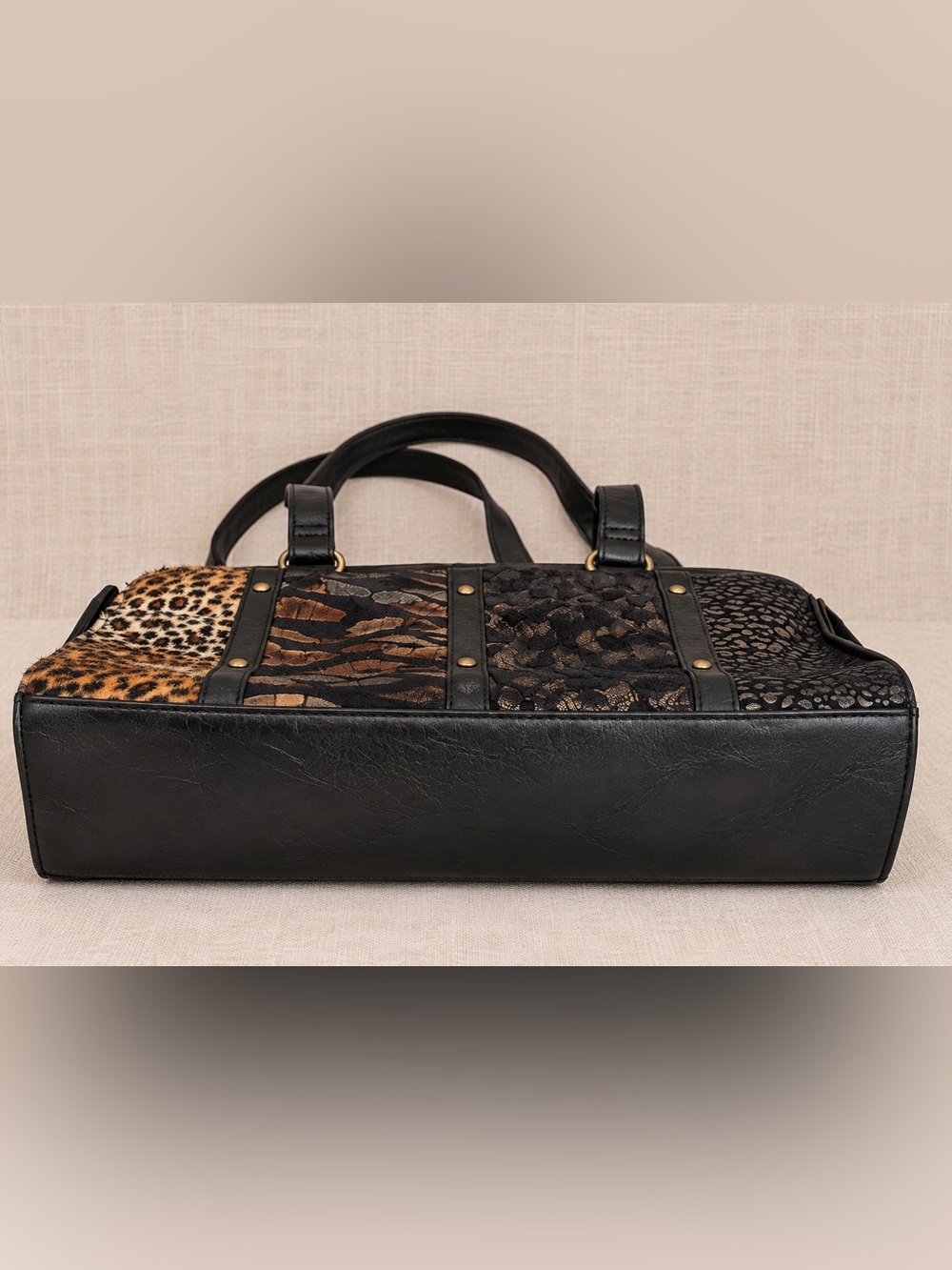 Vintage Y2K Maggie Barnes Animal Print Shoulder Bag Faux Fur Black - Picture 6 of 9